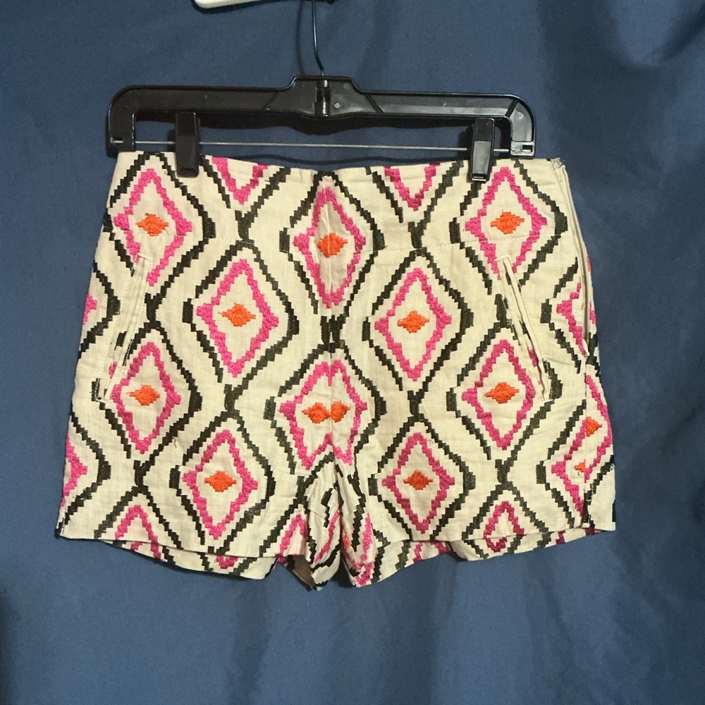 LOFT High Waist Geometric Pink and Orange Shorts